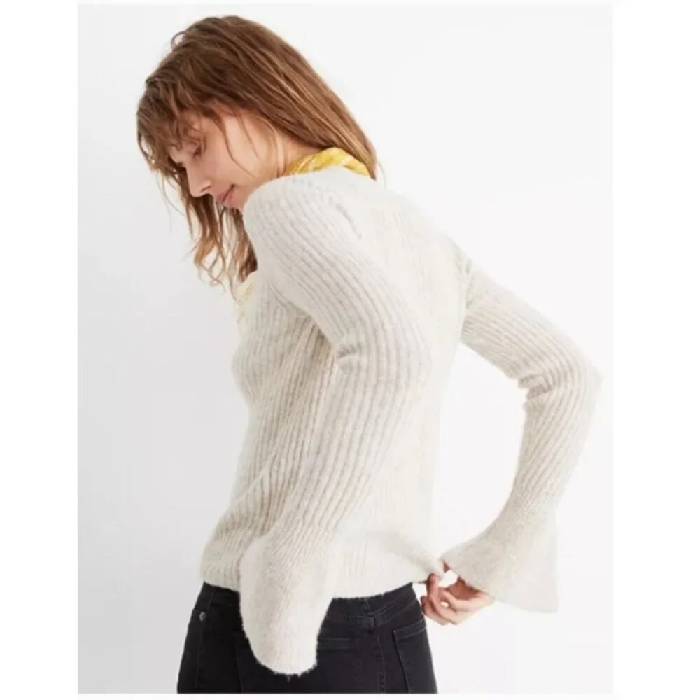 Madewell Wool Blend Flared Sleeve Lightweight Fall School Sweater Sz XS Oatmeal